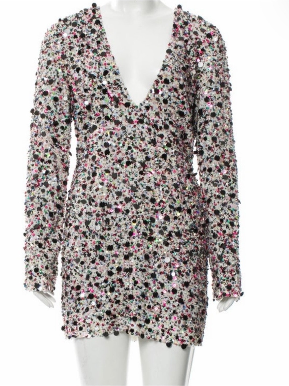 Long Sleeve Sequin Mini Dress in Pink Multicolor